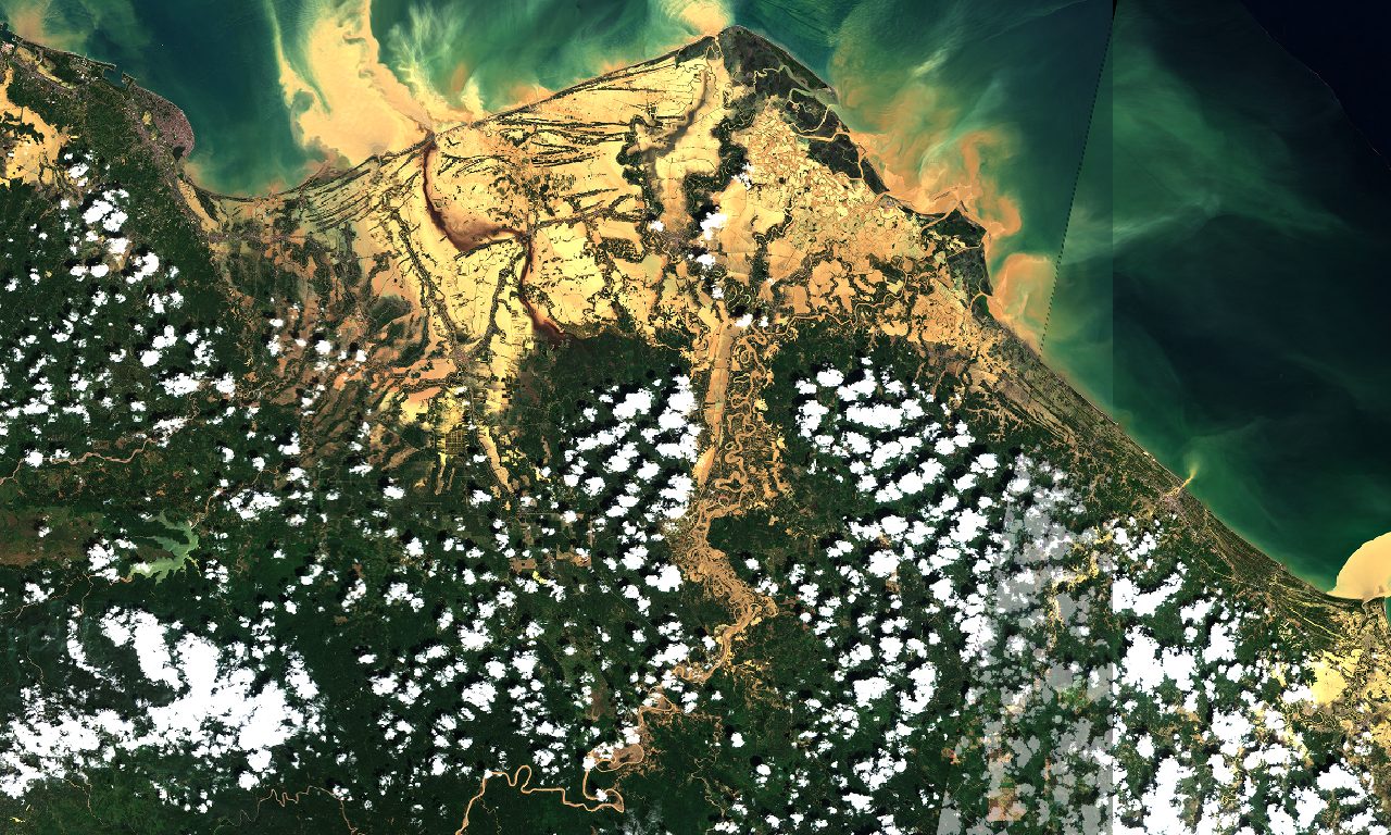 Lumpur banjir menutup pesisir Aceh Utara — Sentinel-2, akhir November 2025